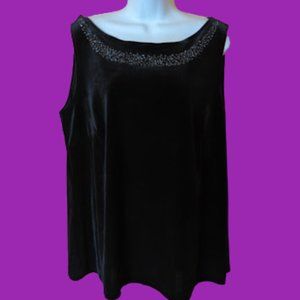 ADDITIONELLE  Black Beaded Stretch Velour Tank top Size 20